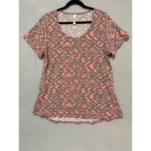 Lularoe Perfect T Womens XL Pink Orange Geometric Mosaic Print Short Sleeve
